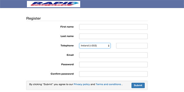 Rapid Cabs Ebooking Registration Page